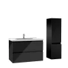 Ensemble meuble salle de bain 80 cm noir brillant avec 2 tiroirs, lavabo céramique simple + colonne, suspendu