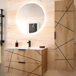 Ensemble meuble simple vasque encastree 80cm et colonne Teren Bois