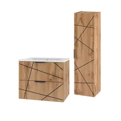 Ensemble meuble simple vasque encastree 80cm et colonne Teren Bois