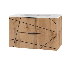 Ensemble meuble simple vasque encastree 80cm et colonne Teren Bois