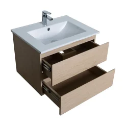 Ensemble meuble simple vasque 60cm avec vasque et colonne SORRENTO Décor chêne