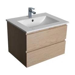 Ensemble meuble simple vasque 60cm avec vasque et colonne SORRENTO Décor chêne