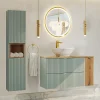 Ensemble meuble simple vasque 100cm et colonne Jade Vert et Bois