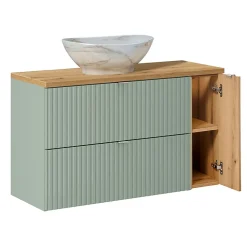 Ensemble meuble simple vasque 100cm et colonne Jade Vert et Bois