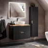 Ensemble meuble simple vasque 80cm et colonne Adriel Noir et Bois