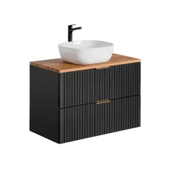 Ensemble meuble simple vasque 80cm et colonne Adriel Noir et Bois