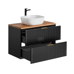 Ensemble meuble simple vasque 80cm et colonne Adriel Noir et Bois