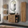 Ensemble meuble simple vasque 80cm 2 niches miroir LED colonne et 3 armoires murales Gaia Bois et Noir - Vasque Noir