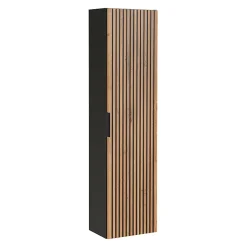 Ensemble meuble simple vasque 80cm 2 niches miroir LED colonne et 3 armoires murales Gaia Bois et Noir - Vasque Noir