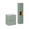 Ensemble meuble simple vasque encastree 50cm 2 tiroirs et colonne Jade Vert et Bois