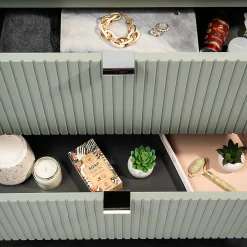 Ensemble meuble simple vasque encastree 50cm 2 tiroirs et colonne Jade Vert et Bois
