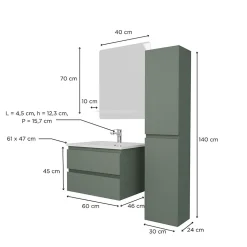 Ensemble meuble simple vasque SORRENTO 60 cm + robinet + miroir + Colonne
