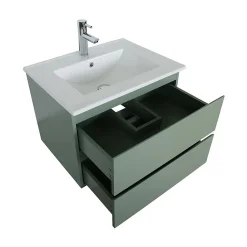 Ensemble meuble simple vasque SORRENTO 60 cm + robinet + miroir + Colonne