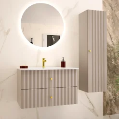 Ensemble meuble simple vasque encastree 80cm et colonne Izae Cachemire