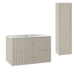 Ensemble meuble simple vasque encastree 80cm et colonne Izae Cachemire