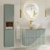 Ensemble meuble simple vasque 80cm 2 tiroirs miroir LED et colonne Jade Vert et Bois