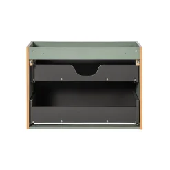 Ensemble meuble simple vasque 80cm 2 tiroirs miroir LED et colonne Jade Vert et Bois