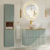 Ensemble meuble simple vasque 80cm 2 tiroirs et colonne Jade Vert et Bois
