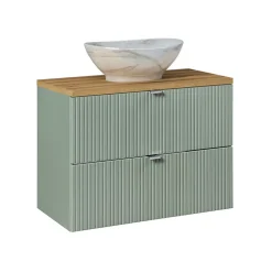 Ensemble meuble simple vasque 80cm 2 tiroirs et colonne Jade Vert et Bois