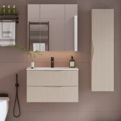 Ensemble meuble simple vasque encastree 80cm et colonne Tao Cachemire
