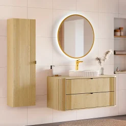 Ensemble meuble simple vasque 120cm et colonne Mila Bois