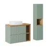 Ensemble meuble simple vasque 80cm 2 tiroirs 2 niches et colonne Jade Vert et Bois