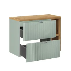 Ensemble meuble simple vasque 80cm 2 tiroirs 2 niches et colonne Jade Vert et Bois