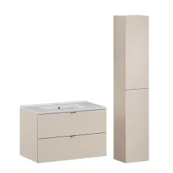 Ensemble meuble simple vasque encastree 80cm et colonne Azel Cachemire
