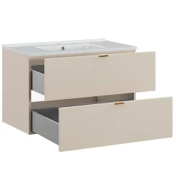 Ensemble meuble simple vasque encastree 80cm et colonne Azel Cachemire