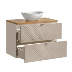 Ensemble meuble simple vasque 80cm 2 tiroirs et colonne Manoa Cachemire et Bois