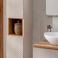 Ensemble meuble simple vasque 80cm 2 tiroirs et colonne Manoa Cachemire et Bois