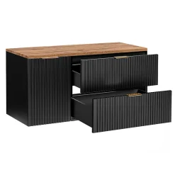 Ensemble meuble simple vasque 120cm panier à linge et colonne Adriel Noir et Bois