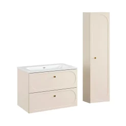 Ensemble meuble simple vasque encastree 80cm et colonne Sanae Beige sable