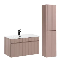 Ensemble meuble simple vasque encastree 80cm et colonne Zelie Rose