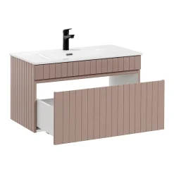 Ensemble meuble simple vasque encastree 80cm et colonne Zelie Rose