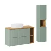 Ensemble meuble simple vasque 100cm 2 tiroirs 2 niches et colonne Jade Vert et Bois