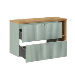 Ensemble meuble simple vasque 100cm 2 tiroirs 2 niches et colonne Jade Vert et Bois
