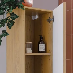 Ensemble meuble simple vasque encastree 80cm et colonne Isaline Bois