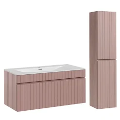 Ensemble meuble simple vasque encastree 100cm et colonne Zelie Rose