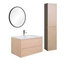 Ensemble meuble simple vasque SORRENTO 80cm avec plan céramique, robinet, miroir et colonne