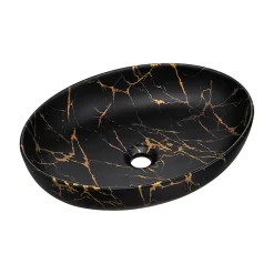 Ensemble meuble simple vasque 100cm miroir LED et colonne Gaia Bois et Noir - Vasque Noir