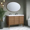 Ensemble meuble sous vasque placage bois Kabayan + plan double vasque résine blanc Mila l.120 cm