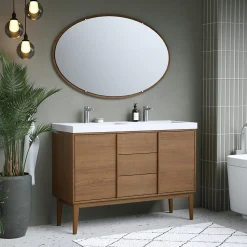 Ensemble meuble sous vasque placage bois Kabayan + plan double vasque résine blanc Mila l.120 cm