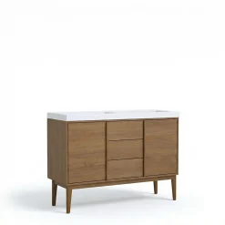 Ensemble meuble sous vasque placage bois Kabayan + plan double vasque résine blanc Mila l.120 cm