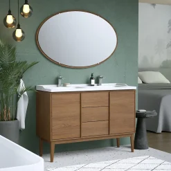 Ensemble meuble sous vasque placage bois Kabayan + plan double vasque céramique blanc Lana l.120 cm