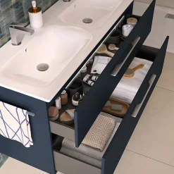 Ensemble meuble sous vasque l.130 cm bleu + vasque céramique Selva Geberit