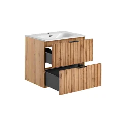 ENSEMBLE MEUBLE VASQUE 60 CM AVEC CéRAMIQUE SKY FINITION CHêNE WOTAN ADEL OAK