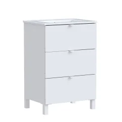 Ensemble meuble vasque blanc mat l.60 cm + plan vasque blanc en céramique + miroir, Otto