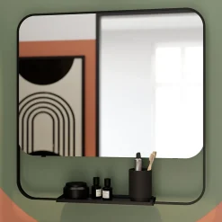 Ensemble meuble vasque faible profondeur blanc avec porte-serviettes l.85 x H.82 x P.36 cm + plan vasque résine blanc + miroir, GoodHome Maza
