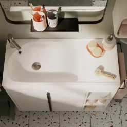 Ensemble meuble vasque faible profondeur blanc avec porte-serviettes l.85 x H.82 x P.36 cm + plan vasque résine blanc + miroir, GoodHome Maza